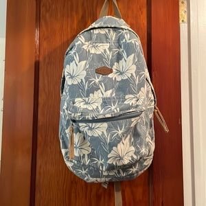 Oneill bookbag, big, blue with white hawaiian flowers, good for school, beach